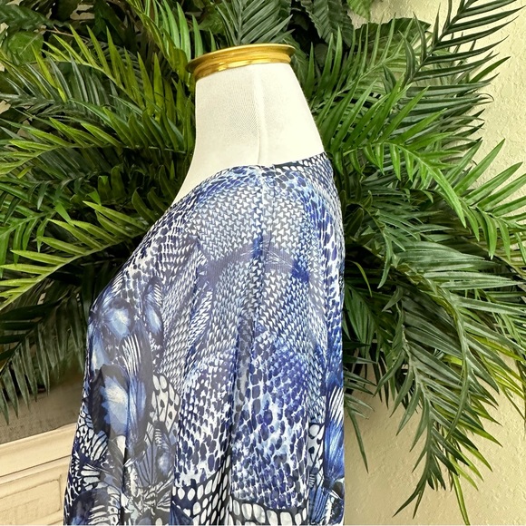 STYLE & CO - One Size Sheer Blue And White Pullover Coverup No Sleeves - Picture 6 of 10